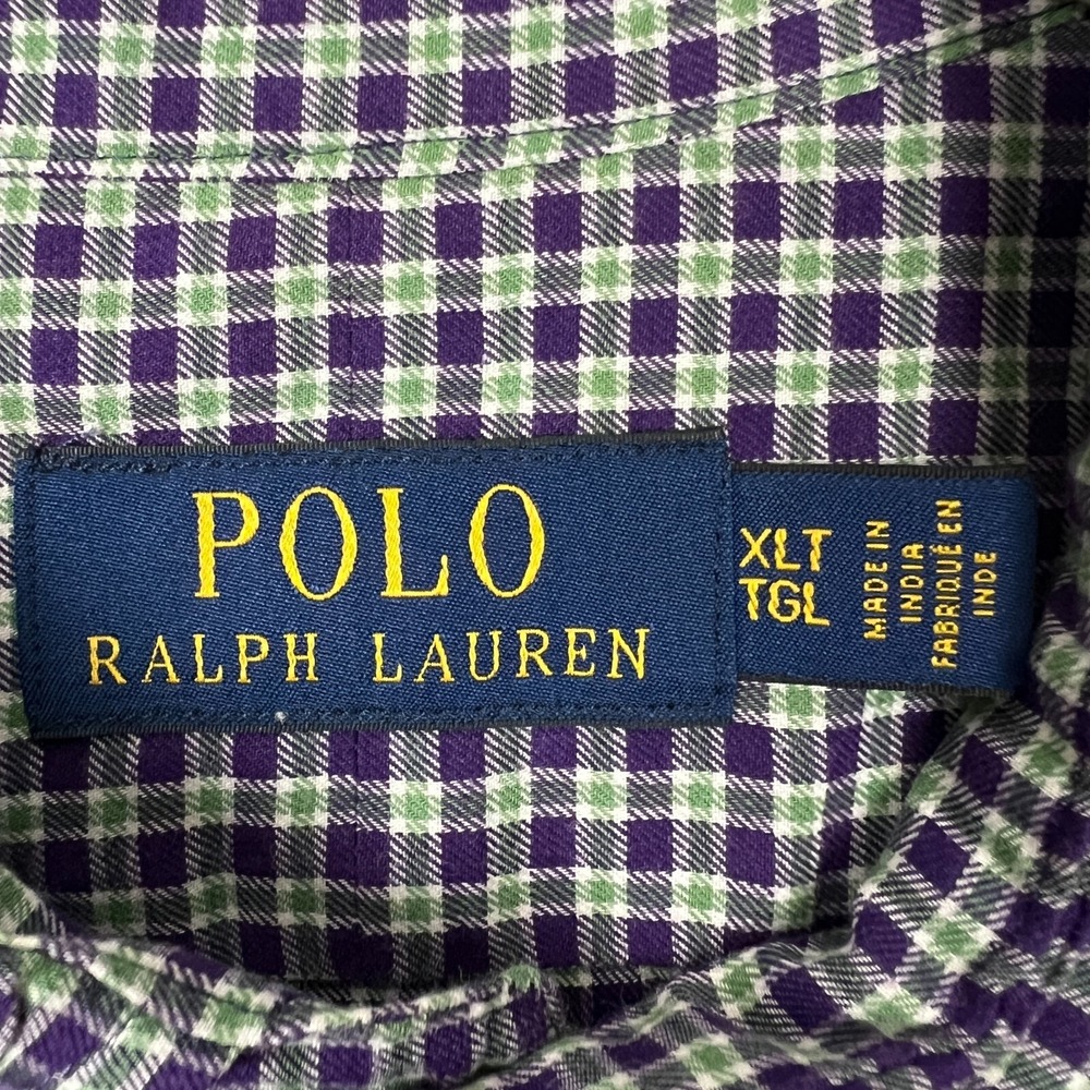 Polo Ralph Lauren Button Up Shirt Mens XLT Tall Purple Check Long Sleeve Green - Picture 6 of 10